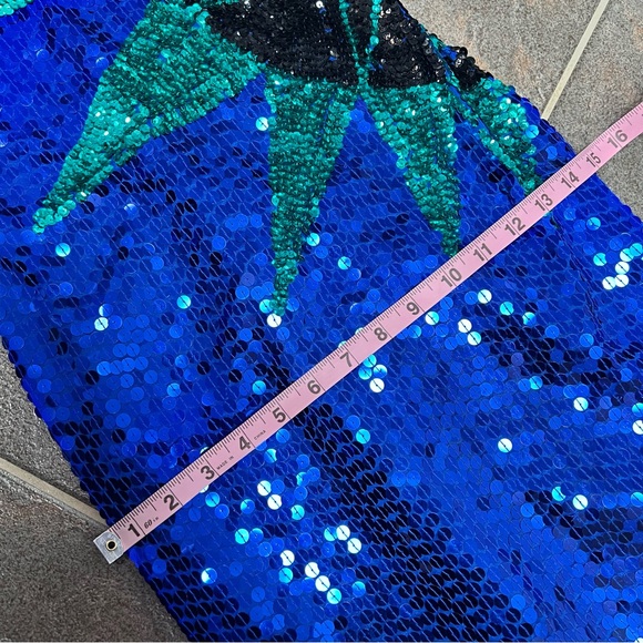 Vintage Long Sleeve Sequin Sunburst Mini Dress P Bodycon Blue Green - Picture 11 of 15